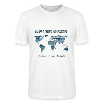 Save the Oceans - Reduce, Reuse, Recycle - Stanley/Stella Unisex Bio-T-Shirt CRAFTER - Weiß - Vorne - Alina (178cm) & Michal (187cm)