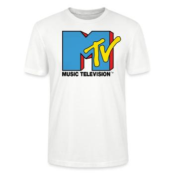 MTV Music Television Klassiches Logo - Stanley/Stella Unisex Bio-T-Shirt CRAFTER - Weiß - Vorne - Alina (178cm) & Michal (187cm)