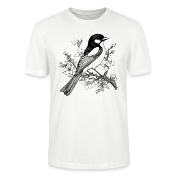 Elster Vogel In Baum Floral Vintage Illustration - Stanley/Stella Unisex Bio-T-Shirt CRAFTER - Weiß - Vorne - Alina (178cm) & Michal (187cm)