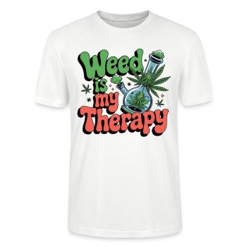 Weed ist meine Therapie - Entspannung auf Rezept - Stanley/Stella Unisex Bio-T-Shirt CRAFTER - Weiß - Vorne - Alina (178cm) & Michal (187cm)