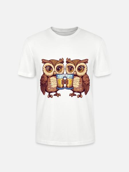 Eule Comic Bier Lustig Saufen - Stanley/Stella Unisex Bio-T-Shirt CRAFTER - Weiß