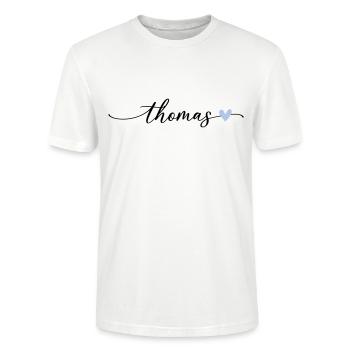 Thomas Name Kalligrafie Schrift - Stanley/Stella Unisex Bio-T-Shirt CRAFTER - Weiß - Vorne - Alina (178cm) & Michal (187cm)