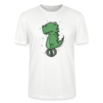 Dino on a Unicycle Dinosaur Reptile - Stanley/Stella CRAFTER Unisex Organic T-Shirt - white - Front - Alina (178cm) & Michal (187cm)