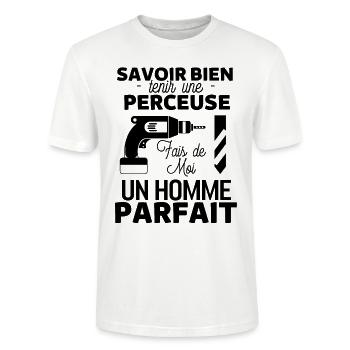Perceuse percer charpentier - T-shirt bio CRAFTER Stanley Stella Unisexe - blanc - Devant - Alina (178cm) & Michal (187cm)