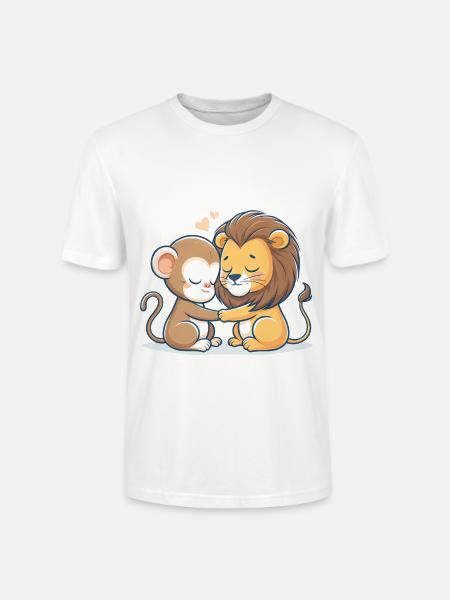 Abrazando al mono y al león enamorados - Camiseta unisex ecológica CRAFTER de Stanley/Stella - blanco
