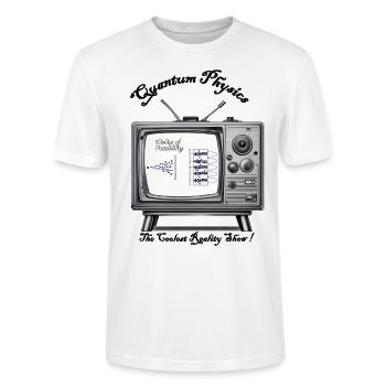Qantum Pysics ! Double fente Experminent - T-shirt bio CRAFTER Stanley Stella Unisexe - blanc - Devant - Alina (178cm) & Michal (187cm)