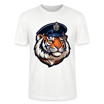 Tiger Policeman - Stanley/Stella CRAFTER Unisex Organic T-Shirt - white - Front - Alina (178cm) & Michal (187cm)
