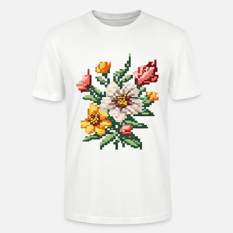 Style pixel fleurs - T-shirt bio CRAFTER Stanley Stella Unisexe - blanc