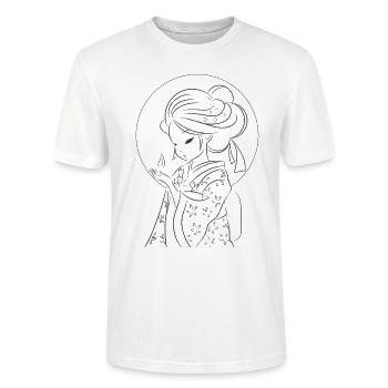 Illustration de geisha kawaii - T-shirt bio CRAFTER Stanley Stella Unisexe - blanc - Devant - Alina (178cm) & Michal (187cm)