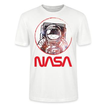 NASA Logo And Astronaut In Galaxy Design - Stanley/Stella CRAFTER Unisex Organic T-Shirt - white - Front - Alina (178cm) & Michal (187cm)