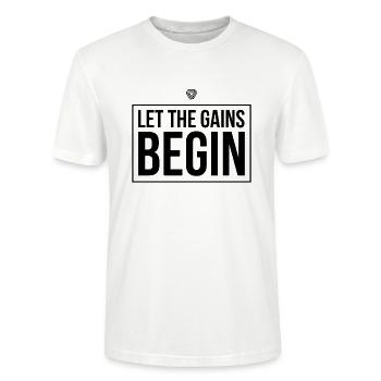 Let the gains begin! Sport Geschenkidee Fitness - Stanley/Stella Unisex Bio-T-Shirt CRAFTER - Weiß - Vorne - Alina (178cm) & Michal (187cm)