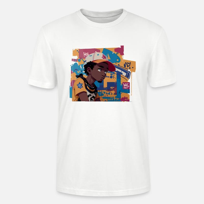 Black Kid devant Graffiti Background - T-shirt bio CRAFTER Stanley Stella Unisexe - blanc