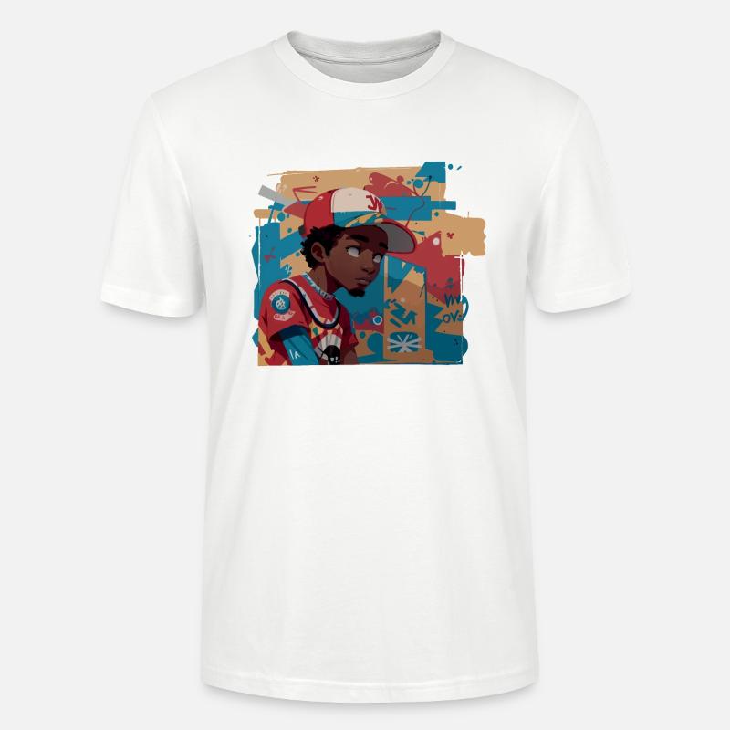 Black Kid devant le mur de graffitis - T-shirt bio CRAFTER Stanley Stella Unisexe - blanc