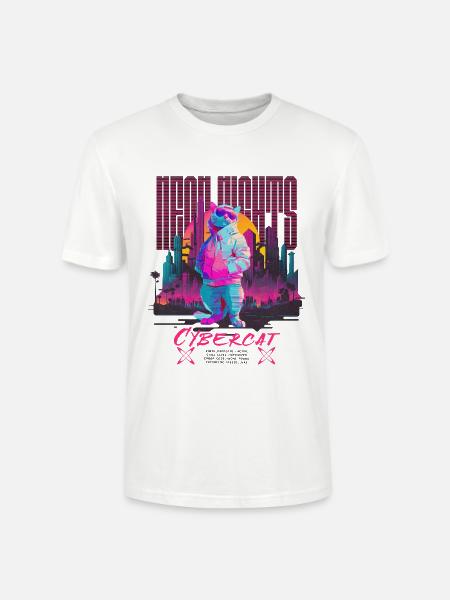 Neon Nights Cyberpunk Cat - Stanley/Stella Unisex Bio-T-Shirt CRAFTER - Weiß