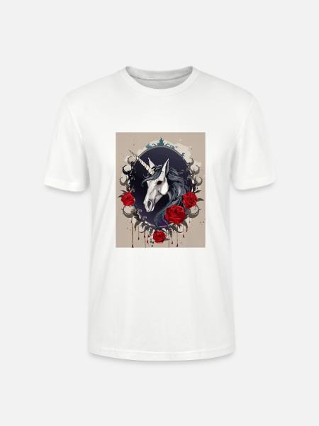 Dark Gothic Einhorn mit Rosen - Stanley/Stella Unisex Bio-T-Shirt CRAFTER - Weiß
