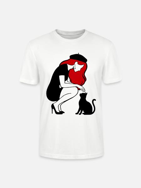 donna_con_capelli_rossi_basco_e_gatto_nero - Stanley/Stella Unisex Bio-T-Shirt CRAFTER - Weiß
