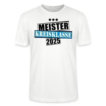 Meister Kreisklasse 2025 Aufstiegstrikot - Stanley/Stella Unisex Bio-T-Shirt CRAFTER - Weiß - Vorne - Alina (178cm) & Michal (187cm)