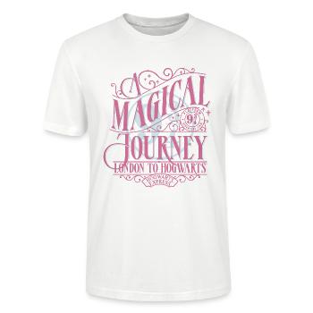 Harry Potter Gleis 9 ¾ Design In Rosa & Blau - Stanley/Stella Unisex Bio-T-Shirt CRAFTER - Weiß - Vorne - Alina (178cm) & Michal (187cm)