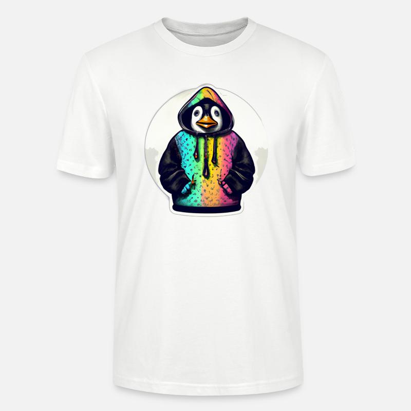 Pinguin mit Bunten Pullover - Stanley/Stella Unisex Bio-T-Shirt CRAFTER - Weiß