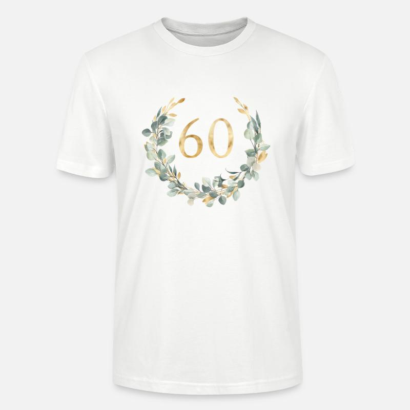 Number 60, eucalyptus wreath, customizable - Stanley/Stella CRAFTER Unisex Organic T-Shirt - white