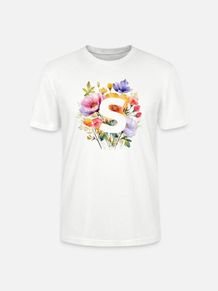 S Monogramm , bunter Blumenstrauss - Stanley/Stella Unisex Bio-T-Shirt CRAFTER - Weiß