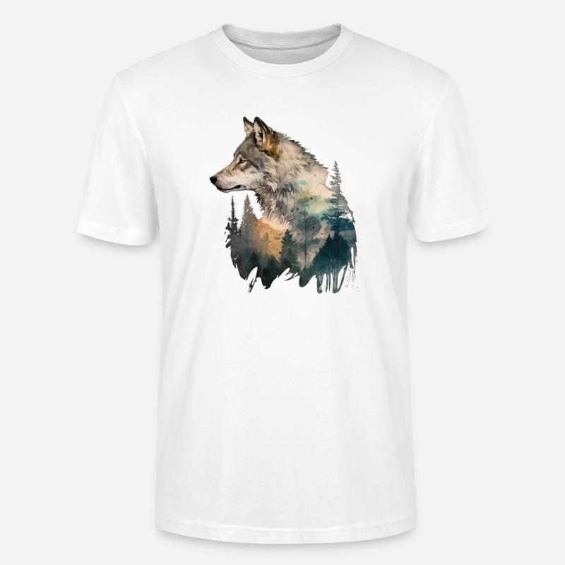 Wolf Bäume Landschaft Aquarell - Stanley/Stella Unisex Bio-T-Shirt CRAFTER - Weiß