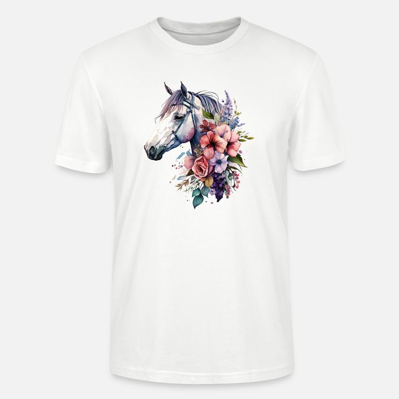 Pferd Boho Blumen Design - Stanley/Stella Unisex Bio-T-Shirt CRAFTER - Weiß