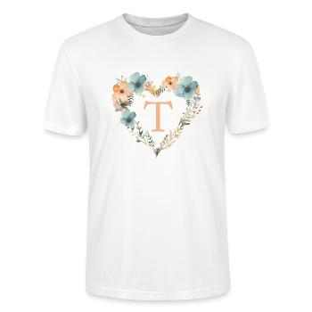 T Monogramme Coeur Couronne Florale - T-shirt bio CRAFTER Stanley Stella Unisexe - blanc - Devant - Alina (178cm) & Michal (187cm)