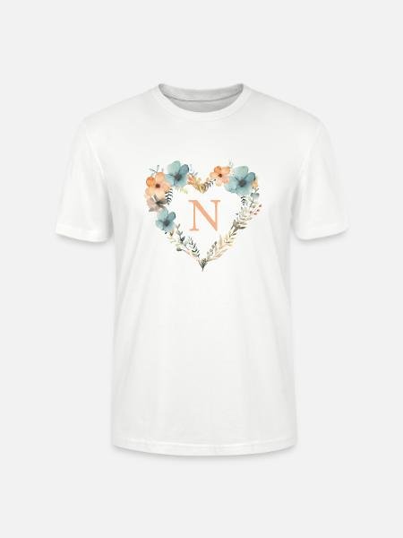 N Monogramm Herz Blumen Kranz - Stanley/Stella Unisex Bio-T-Shirt CRAFTER - Weiß