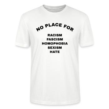 No Place For Racism - Stanley/Stella Unisex Bio-T-Shirt CRAFTER - Weiß - Vorne - Alina (178cm) & Michal (187cm)