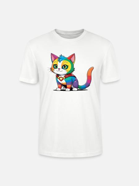 Superhelden LGBT Regenbogen Katze - Stanley/Stella Unisex Bio-T-Shirt CRAFTER - Weiß