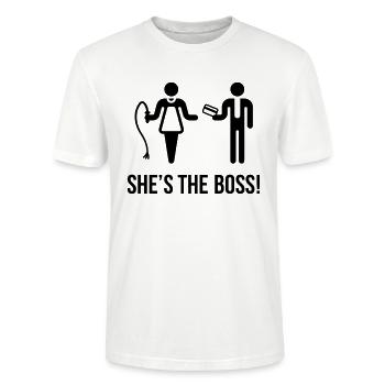 She's The Boss! (Ehefrau & Ehemann) - Stanley/Stella Unisex Bio-T-Shirt CRAFTER - Weiß - Vorne - Alina (178cm) & Michal (187cm)
