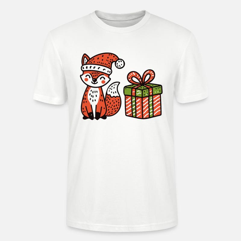 Weihnachtsfuchs mit Mütze und Geschenk - Stanley/Stella Unisex Bio-T-Shirt CRAFTER - Weiß