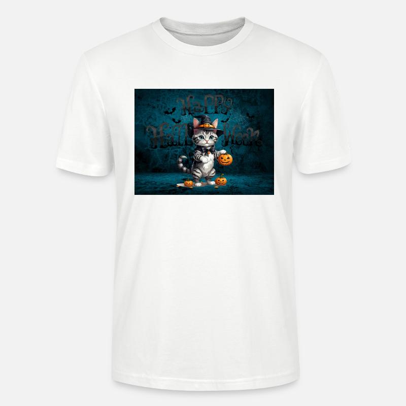 Effrayant Mignon Halloween Chat Effrayant - T-shirt bio CRAFTER Stanley Stella Unisexe - blanc