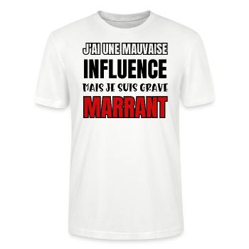 j'ai une mauvaise influence - T-shirt bio CRAFTER Stanley Stella Unisexe - blanc - Devant - Alina (178cm) & Michal (187cm)