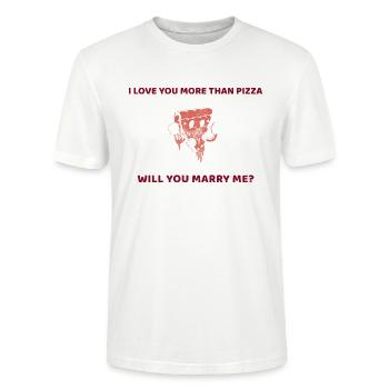 I love you more than pizza proposal shirt - Stanley/Stella CRAFTER Unisex Organic T-Shirt - white - Front - Alina (178cm) & Michal (187cm)