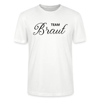 JGA - Frauen - Team Braut - Hochzeit - Stanley/Stella Unisex Bio-T-Shirt CRAFTER - Weiß - Vorne - Alina (178cm) & Michal (187cm)