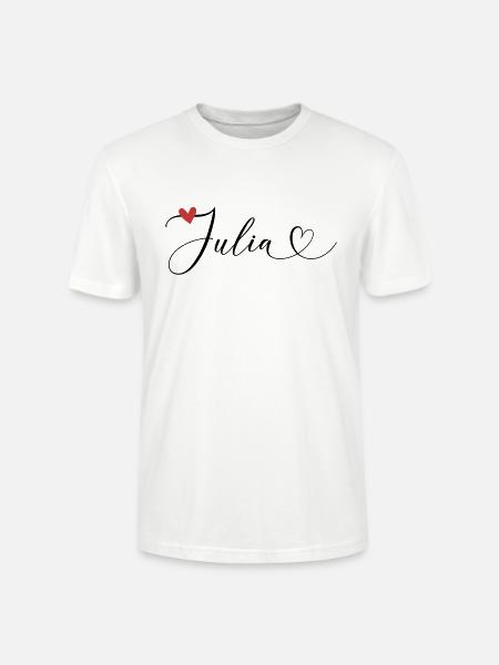 Julia Achternaam Voornaam Kalligrafie Hart - Stanley/Stella Uniseks bio-T-shirt CRAFTER - wit