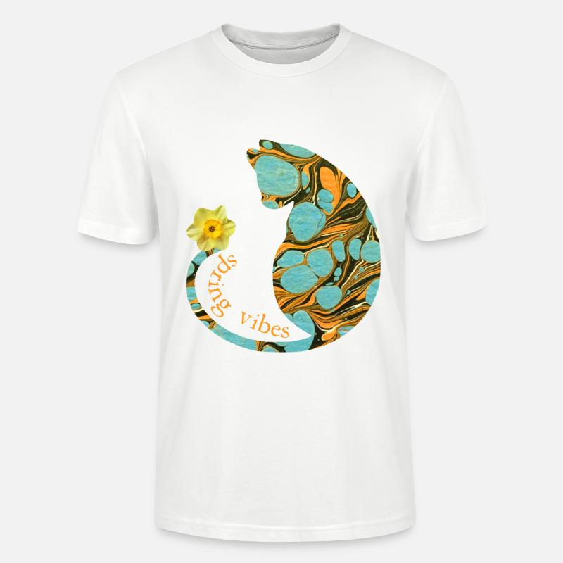 Chat avec fleur E 204 - T-shirt bio CRAFTER Stanley Stella Unisexe - blanc