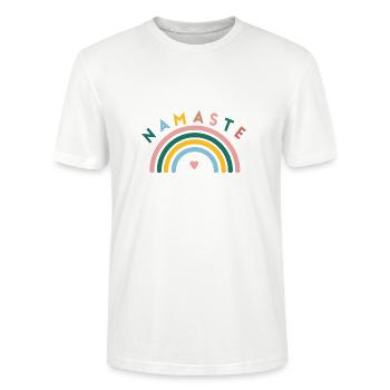 Namaste! Rainbow, customizable - Stanley/Stella CRAFTER Unisex Organic T-Shirt - white - Front - Alina (178cm) & Michal (187cm)