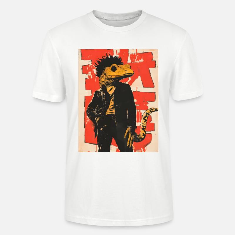 Dino Gecko Punk mit Graffiti - Stanley/Stella Unisex Bio-T-Shirt CRAFTER - Weiß