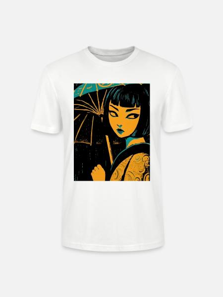 Nachtlicht Mädchen mit UkiyoE Regenschirm - Stanley/Stella Unisex Bio-T-Shirt CRAFTER - Weiß