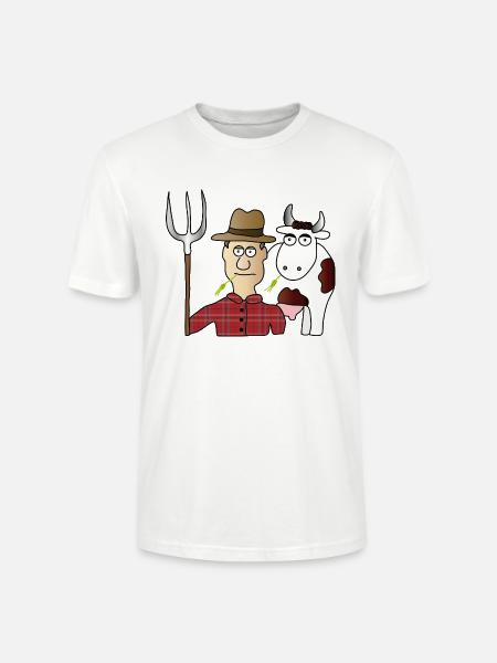 Peasant & Cow | Farmer | Cows Milking | pitchfork - Stanley/Stella CRAFTER Unisex Organic T-Shirt - white