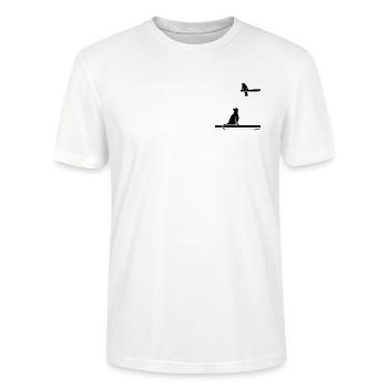 Design chat vs oiseau noir - T-shirt bio CRAFTER Stanley Stella Unisexe - blanc - Devant - Alina (178cm) & Michal (187cm)
