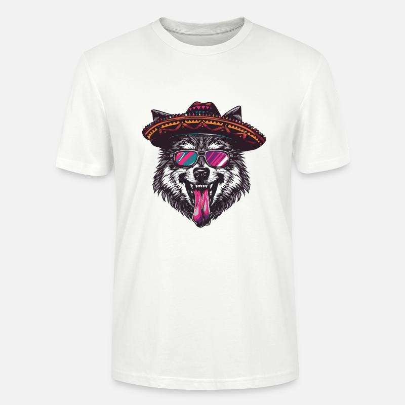 Wolf Comic Lustig Sombrero - Stanley/Stella Unisex Bio-T-Shirt CRAFTER - Weiß