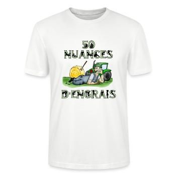 50 Nuances d'engrais - Jeux de mots Francois Ville - T-shirt bio CRAFTER Stanley Stella Unisexe - blanc - Devant - Alina (178cm) & Michal (187cm)