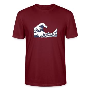 The great wave off Kanagawa - Stanley/Stella CRAFTER Unisex Organic T-Shirt - burgundy - Front - Alina (178cm) & Michal (187cm)