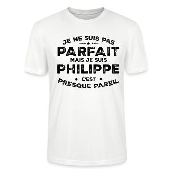 Philippe Un Prénom, Une Attitude L’Humour Philippe - T-shirt bio CRAFTER Stanley Stella Unisexe - blanc - Devant - Alina (178cm) & Michal (187cm)