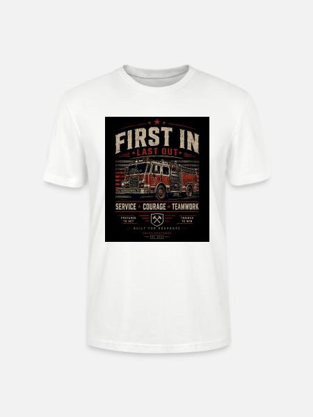 Fire Brigade First In Last Out - Stanley/Stella CRAFTER Unisex Organic T-Shirt - white