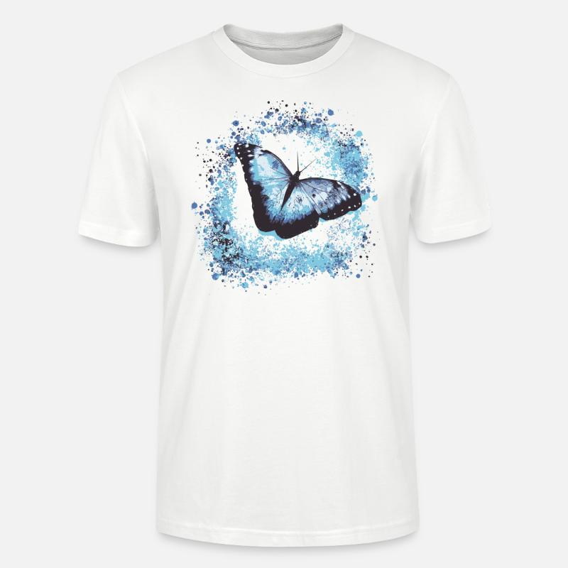 papillon ,bleu ,graffiti,turquoise,peinture - T-shirt bio CRAFTER Stanley Stella Unisexe - blanc